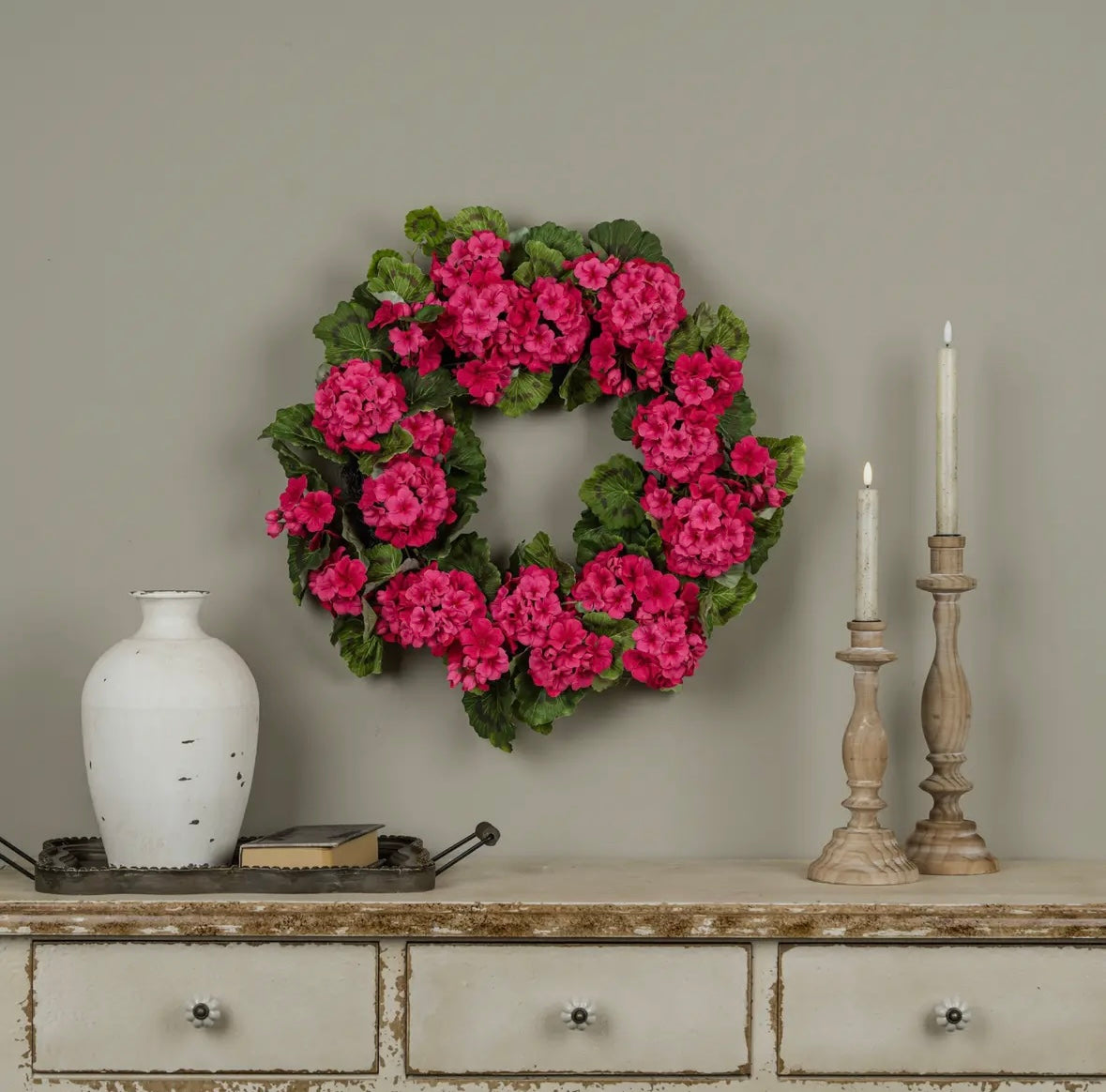 22” Dark Pink Geranium Wreath | Pre-Order (Coming Mid March)