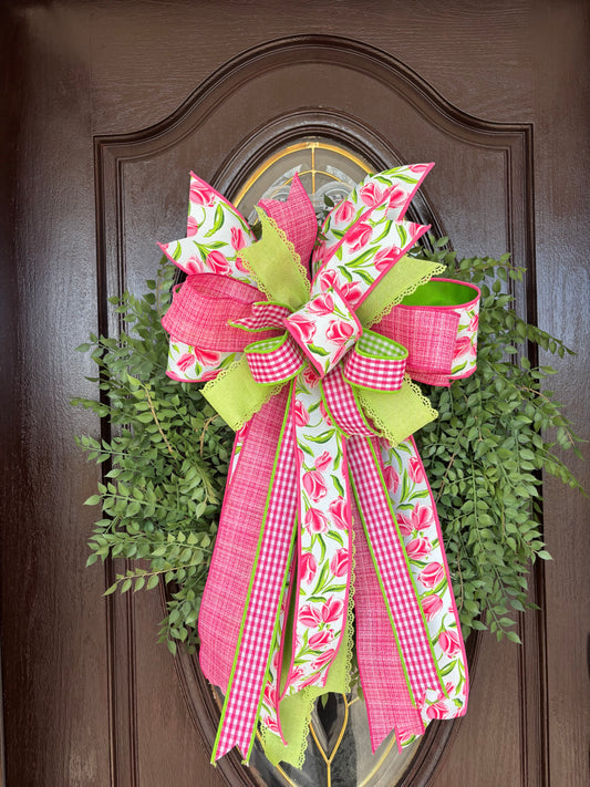 26” Mini Smilax Wreath with Pink Tulip Bow