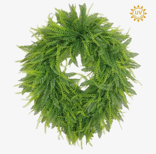 Oval Fern/Beadgrass Wreath | Green, UV