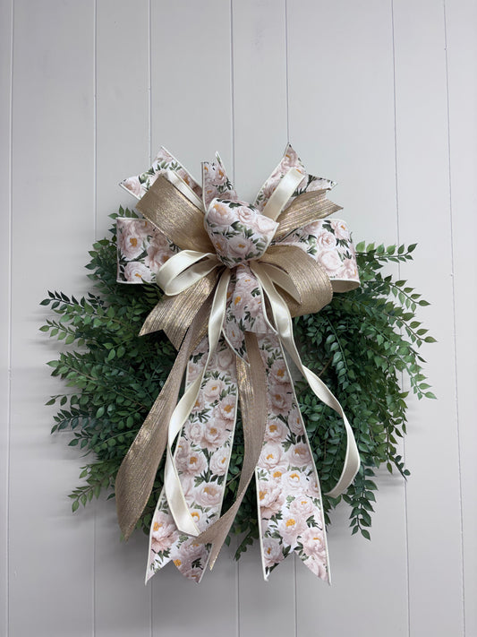 White & Gold Peony Bow with 26” Smilax Wreath